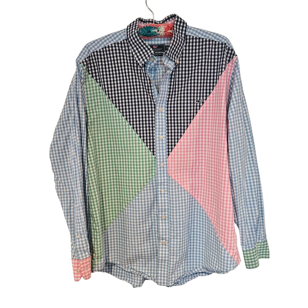 Vineyard vines slimfit whale shirt colorblock checker mens XL Preppy button down